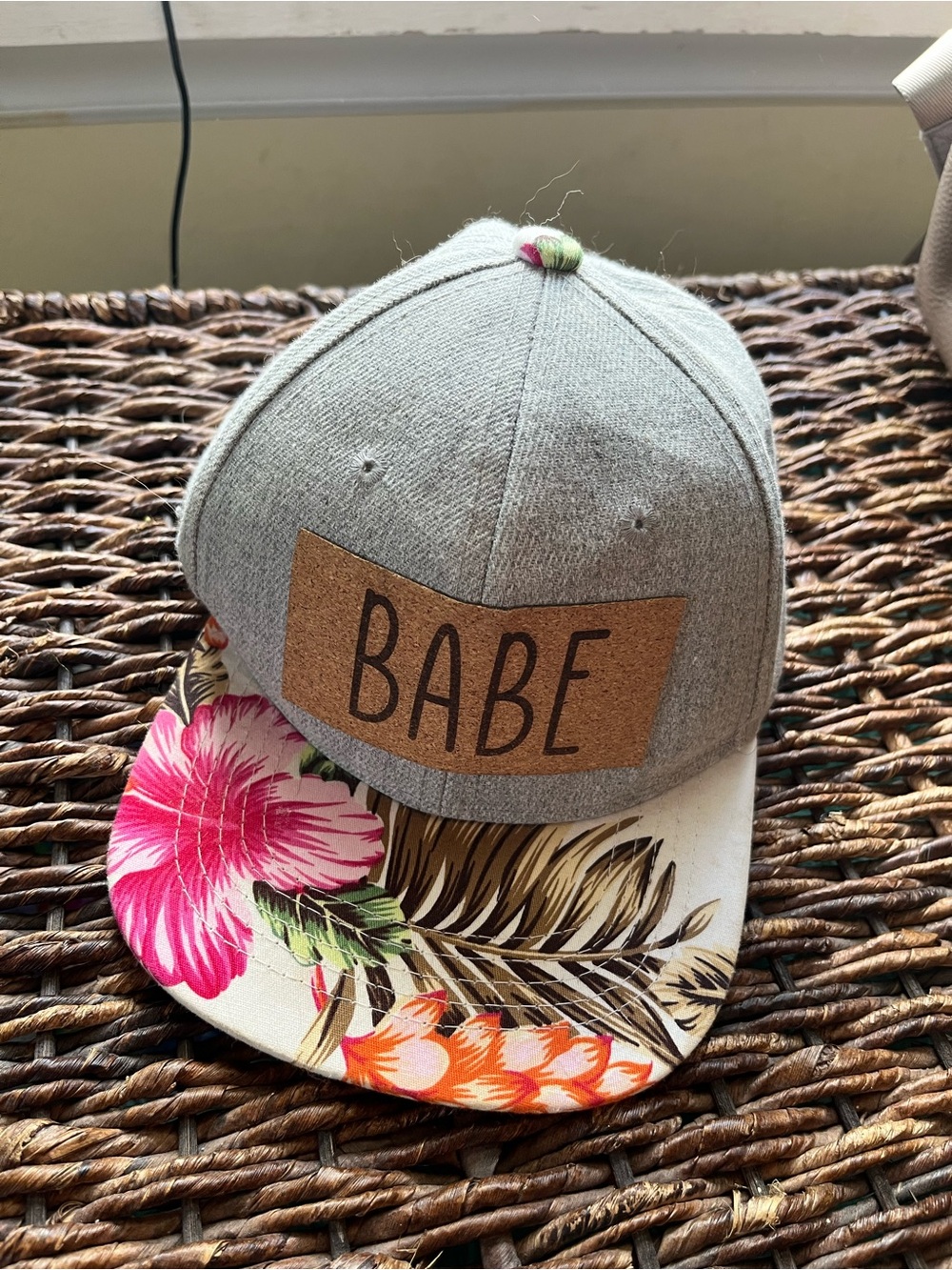 Amazon Kids Grey Snapback Hat with Pink & Orange Floral Brim